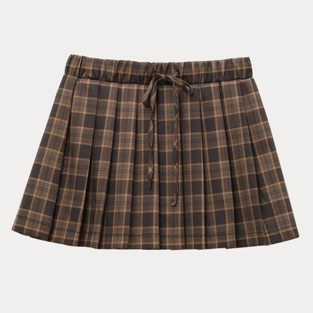 Zara Brown Plaid Pleated Mini Skirt - M